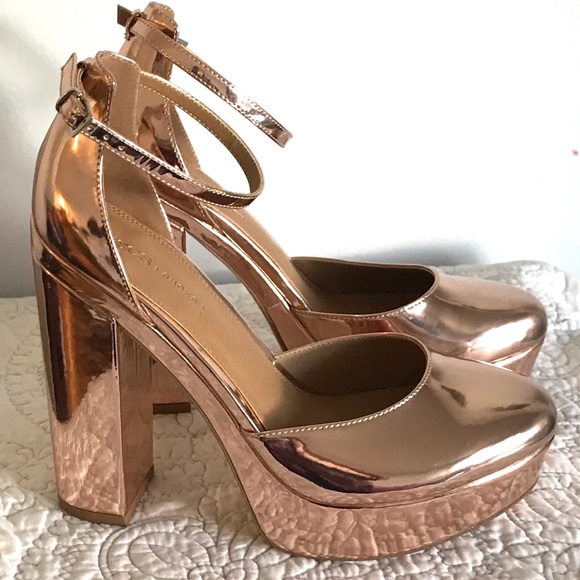 gold platform chunky heels